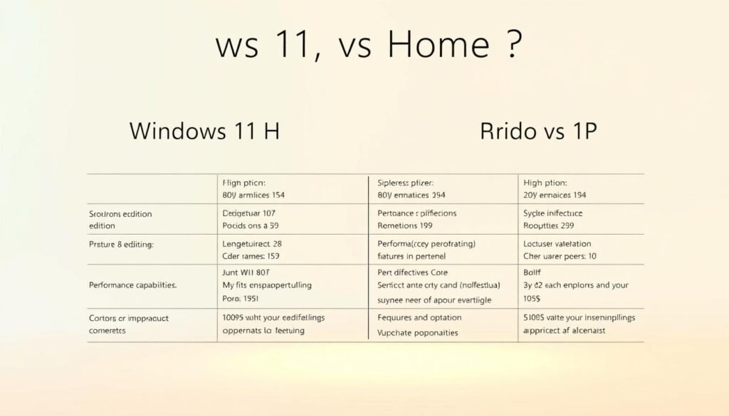 A comparative price chart depicting Windows 11 Home and Pro versions, showcasing their key differences and value propositions. The chart is displayed on a clean, minimalist background with a soft, warm lighting to convey a sense of thoughtful consideration. The foreground features neatly organized price points, performance capabilities, and feature highlights for each edition, allowing the viewer to easily evaluate the trade-offs and determine the best fit for their needs. The middle ground subtly blends technical details with a professional, business-oriented aesthetic, encouraging a measured assessment of the investment value. The background maintains a sense of balance and focus, guiding the viewer's attention to the central comparison.