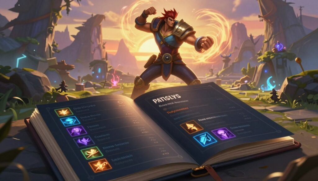 A visually striking representation of the latest Dota 2 patch notes, focusing on significant hero changes. In the foreground, a detailed, open-up digital notebook displaying intricate patch note highlights, with vibrant icons representing hero abilities and a glowing UI design. In the middle, a stylized depiction of a Dota 2 hero in a powerful pose, exuding strength and determination, surrounded by swirling energies that reflect new abilities. The background features a mystical and dramatic Dota 2 landscape, filled with enchanting forests and battle arenas, softly illuminated by a dynamic sunset. The atmosphere is intense yet hopeful, emphasizing the excitement of the game's evolution. Use warm lighting to enhance the scene's dramatic effect, captured at a slight angle to create depth. A visually striking representation of the latest Dota 2 patch notes, focusing on significant hero changes. In the foreground, a detailed, open-up digital notebook displaying intricate patch note highlights, with vibrant icons representing hero abilities and a glowing UI design. In the middle, a stylized depiction of a Dota 2 hero in a powerful pose, exuding strength and determination, surrounded by swirling energies that reflect new abilities. The background features a mystical and dramatic Dota 2 landscape, filled with enchanting forests and battle arenas, softly illuminated by a dynamic sunset. The atmosphere is intense yet hopeful, emphasizing the excitement of the game's evolution. Use warm lighting to enhance the scene's dramatic effect, captured at a slight angle to create depth.