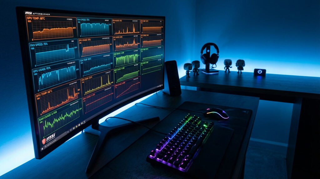 Aplikasi MSI Afterburner ini fitur tersembunyinya buka overlay sensor tambahan yang jarang dipake