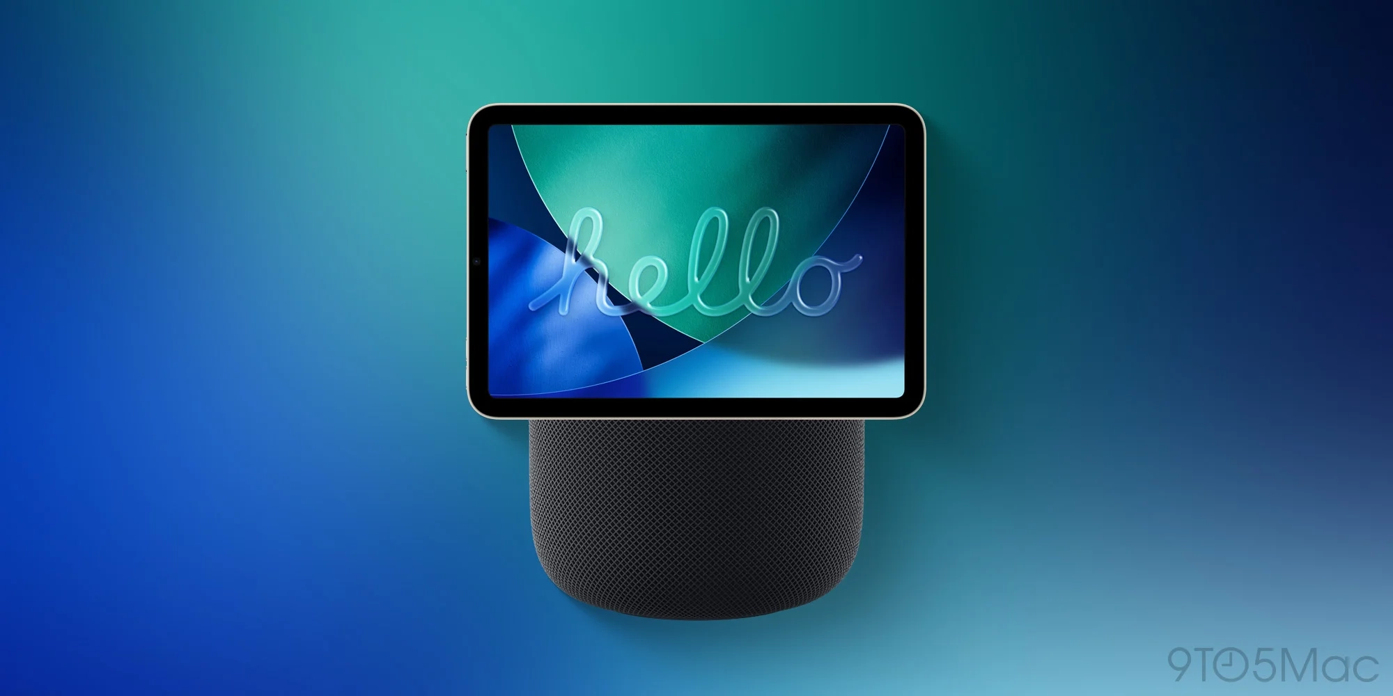 Konsep mockup HomePod dengan Display